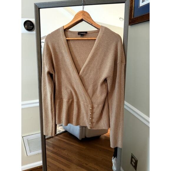 Calligraphie Gold Shimmer Wrap Sweater Metallic Knit Top Large - Picture 5 of 7